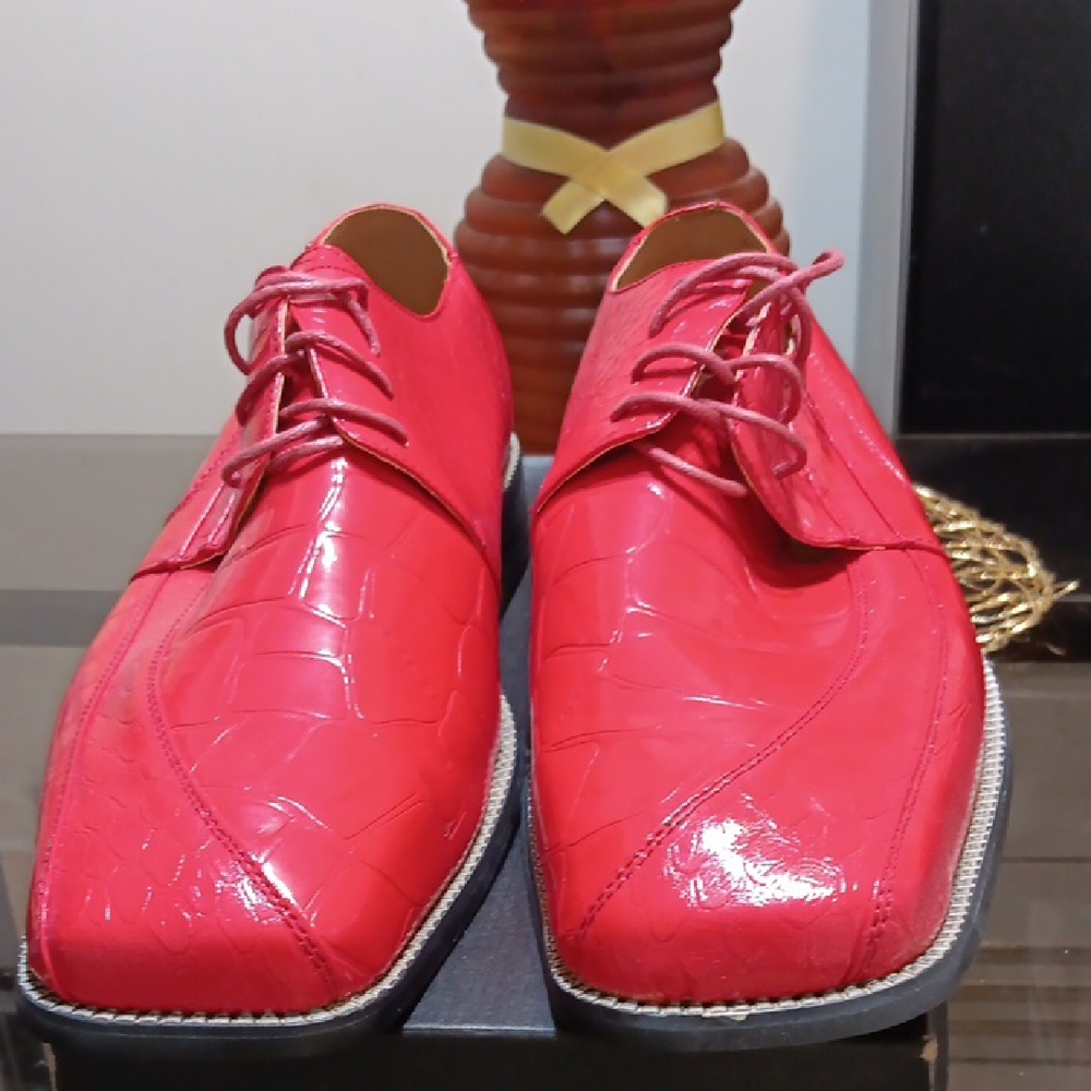 Red Glossy Oxfords with Lace-Up Design